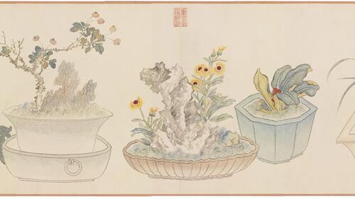 画万年花甲.清.汪承霈.33471x2221像素.清乾隆时期绘卷.台北故宫博物院藏