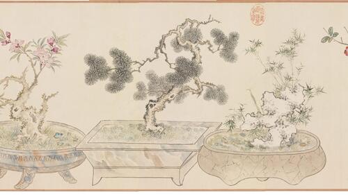画万年花甲.清.汪承霈.33471x2221像素.清乾隆时期绘卷.台北故宫博物院藏