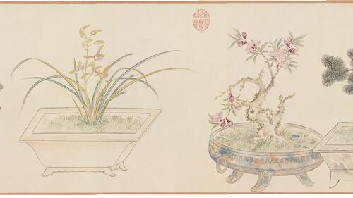 画万年花甲.清.汪承霈.33471x2221像素.清乾隆时期绘卷.台北故宫博物院藏