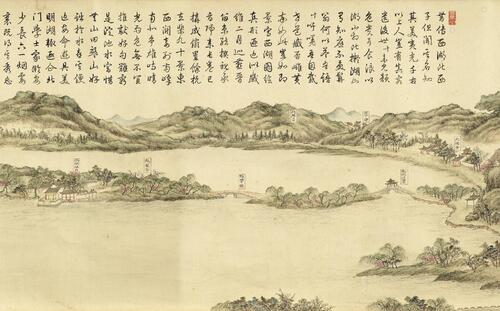 西湖十景图卷.清董邦达绘.18636x1910像素.注释.台北故宫博物院藏