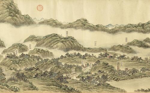 西湖十景图卷.清董邦达绘.18636x1910像素.注释.台北故宫博物院藏