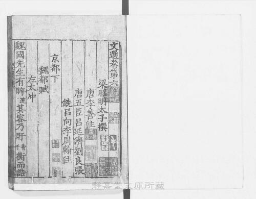 页面提取自－页面提取自－s122宋版.集部.文选.六臣注本.60卷.首目1卷.梁昭明太子萧统编.唐.李善等六臣注.南宋前期赣州州军刊.宋.元.明递修.61册-7